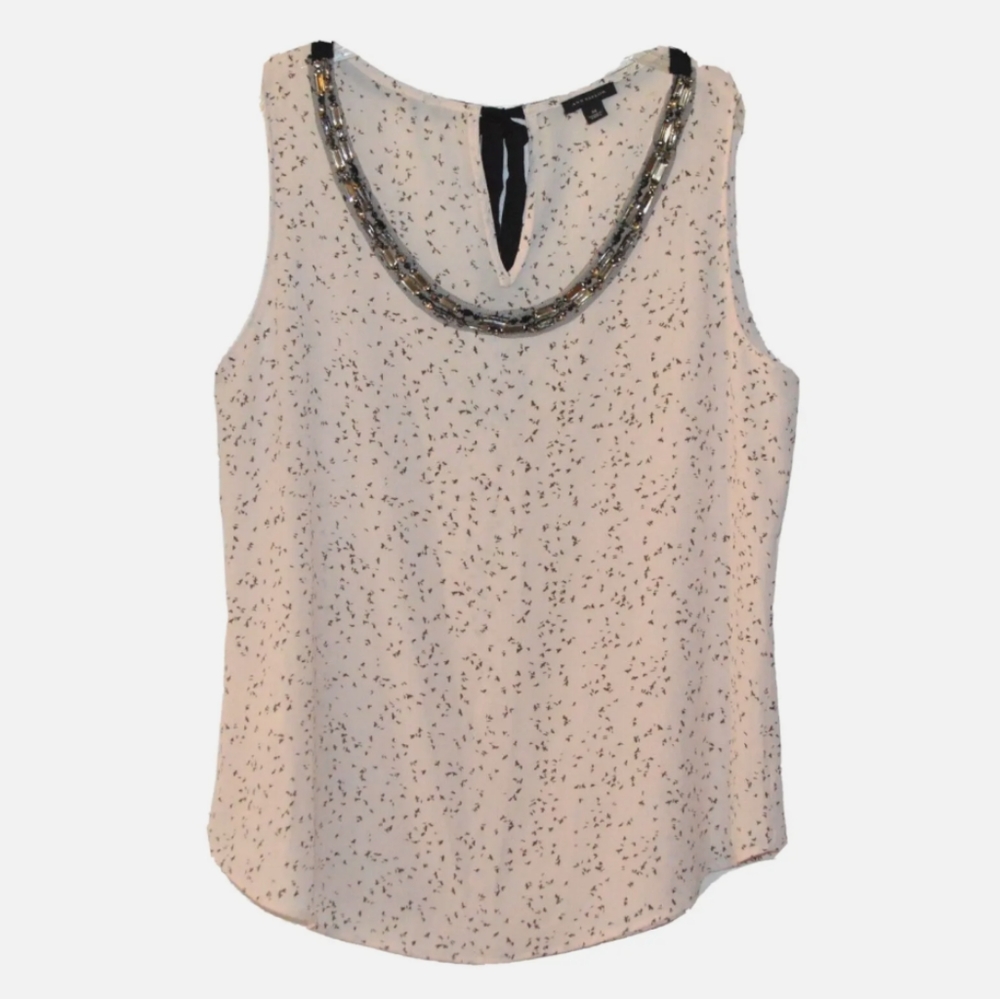 Ann Taylor Sleeveless Top Lt Pink Jeweled Neckline Size Medium